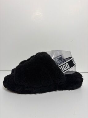 UGG Fluff Yeah Black Shearling Slide Comfort Fur Slingback Slippers Women’s 8